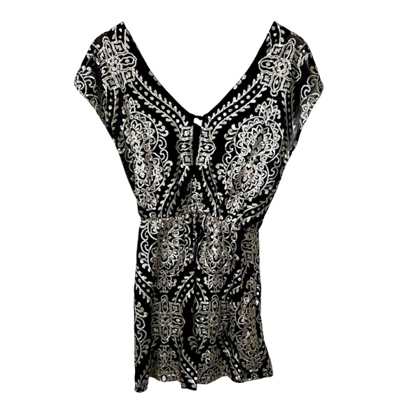Soulmates Black Romper Gold Sequin Detail Flutter Sleeve Womens Size Small Party - Picture 1 of 10